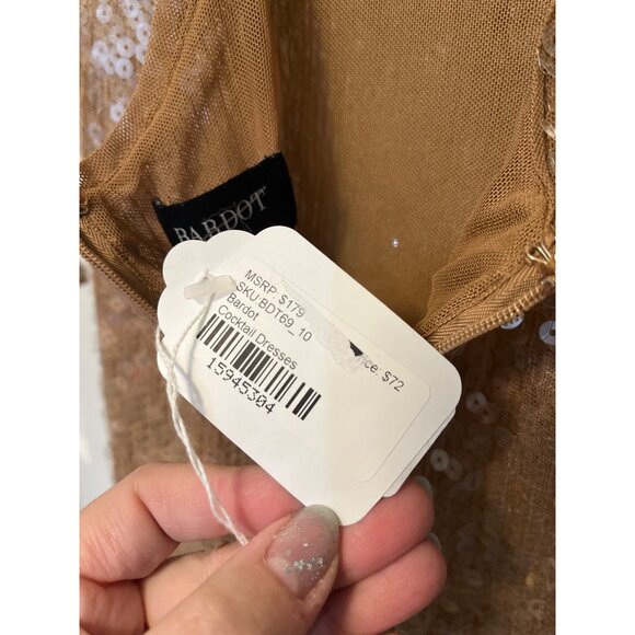 Bardot Verona Sequin Maxi Dress US Size 10 Long Sleeve Tie Back Champagne - Picture 8 of 10